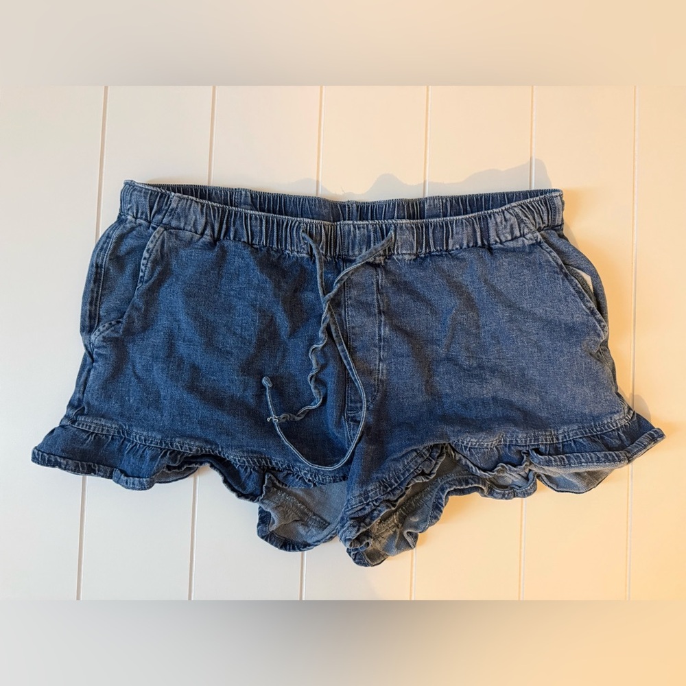 American Eagle Outfitters Dark Blue Ruffle Hem Jean Shorts
